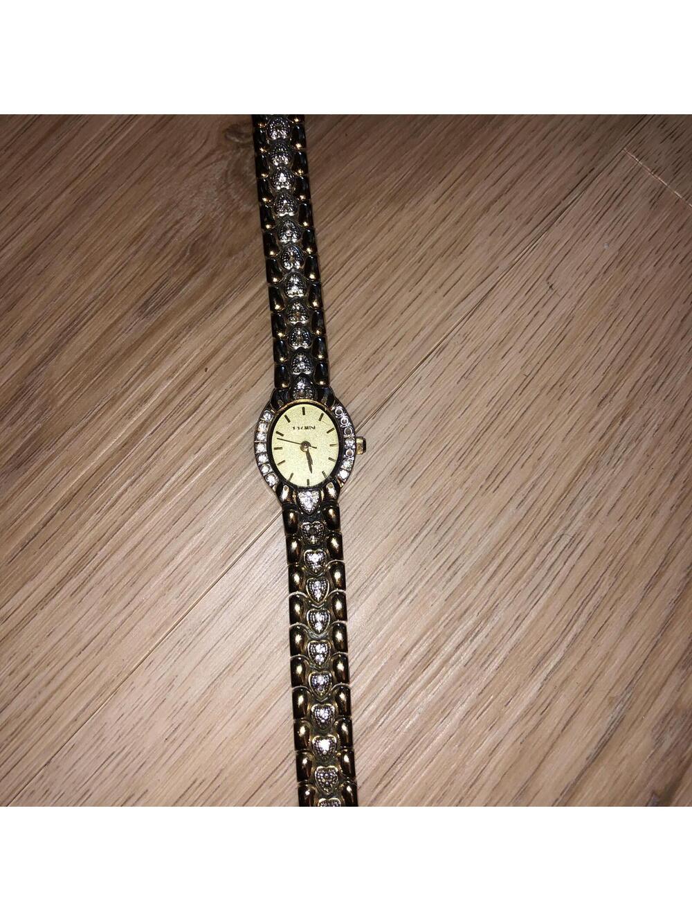 ELGIN CRYSTAL DIAMOND GOLD SILVER HEART ELA72BN VINTAGE LADIES WATCH WOMENS